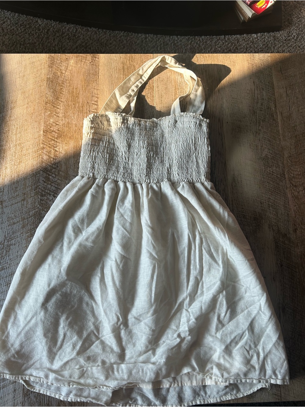 American Eagle Outfitters Cream Smocked Halter Top